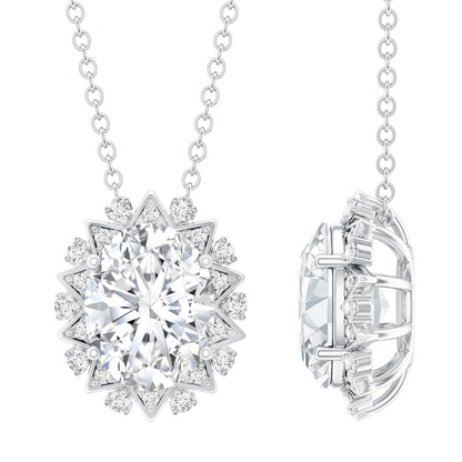 2 Carat Oval Moissanite Cocktail Necklace in 14K White Gold Plated Silver