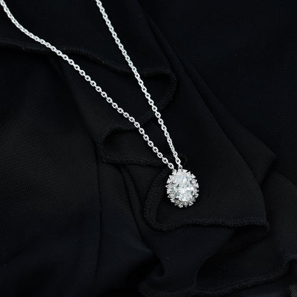 2 Carat Oval Moissanite Cocktail Necklace in 14K White Gold Plated Silver