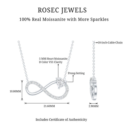 Certified Moissanite Heart Infinity Necklace in Silver
