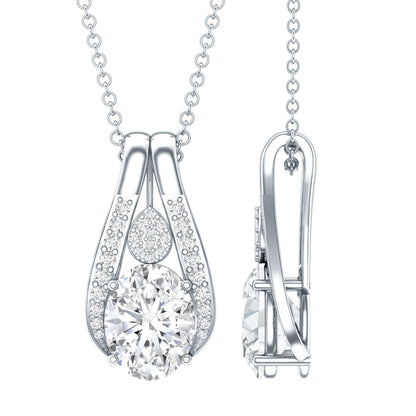 Certified 2 Carat Oval Moissanite Teardrop Pendant for Wedding