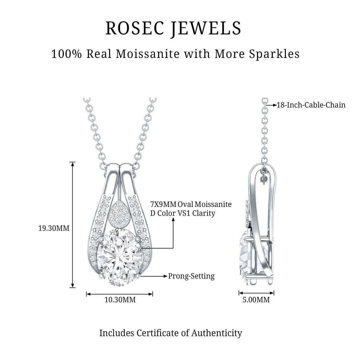 Certified 2 Carat Oval Moissanite Teardrop Pendant for Wedding