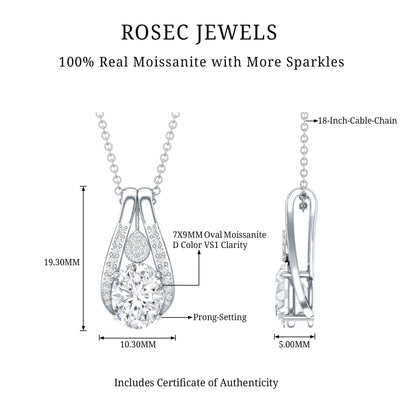 Certified 2 Carat Oval Moissanite Teardrop Pendant for Wedding