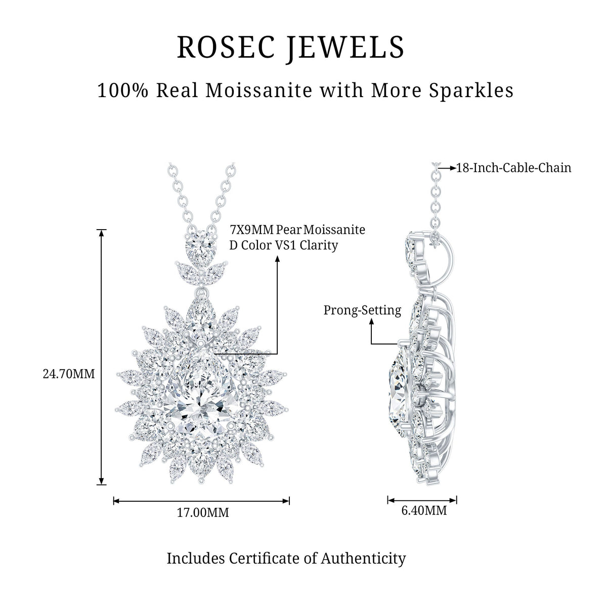 Moissanite Designer Pendant Necklace With Silver Chain