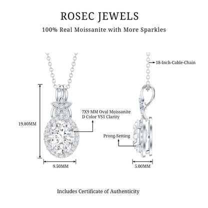 2 Carat Vintage Inspired Moissanite Halo Necklace in 14k Gold Plated Silver