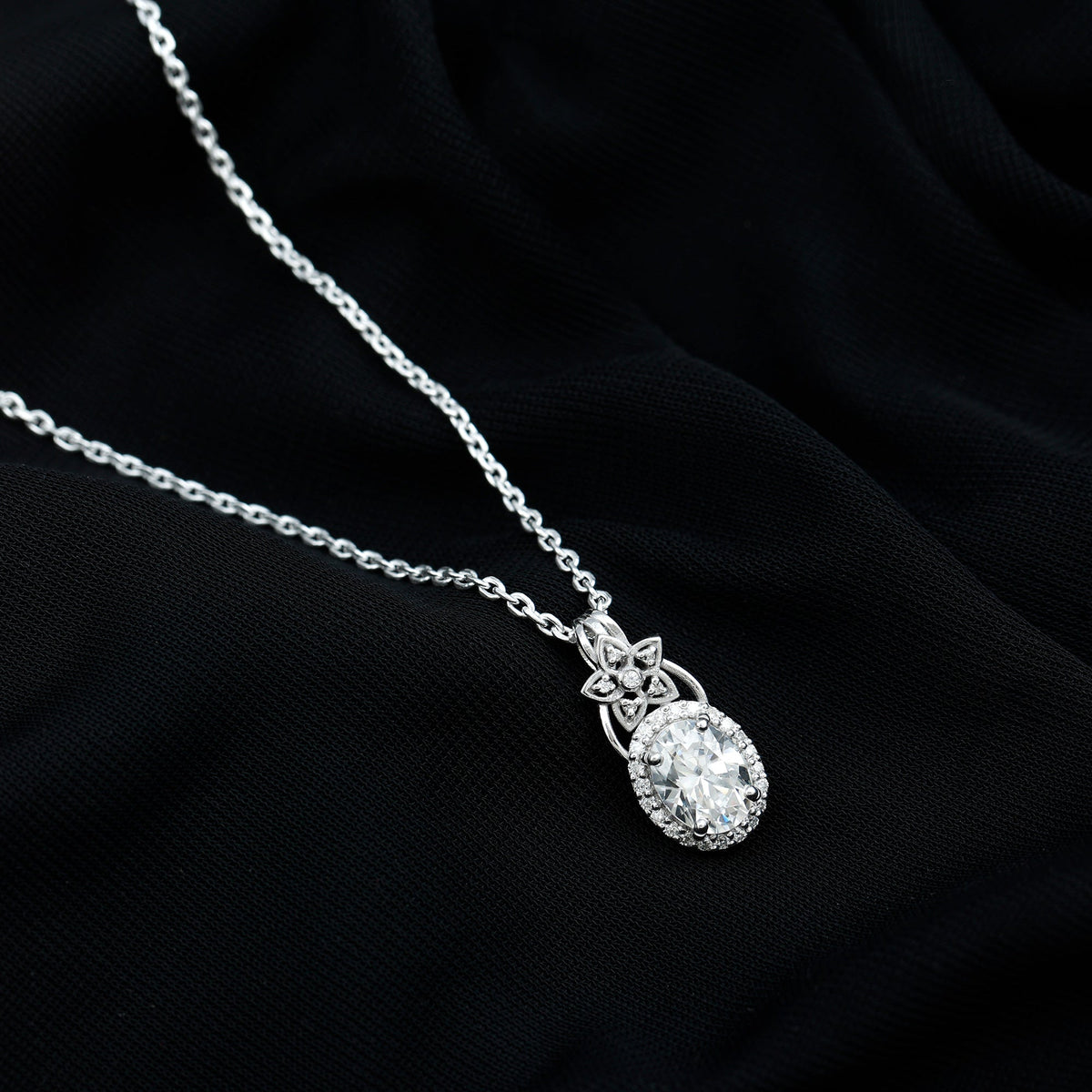 2 Carat Vintage Inspired Moissanite Halo Necklace in 14k Gold Plated Silver