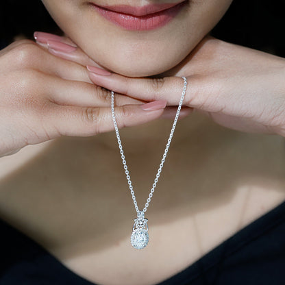 2 Carat Vintage Inspired Moissanite Halo Necklace in 14k Gold Plated Silver