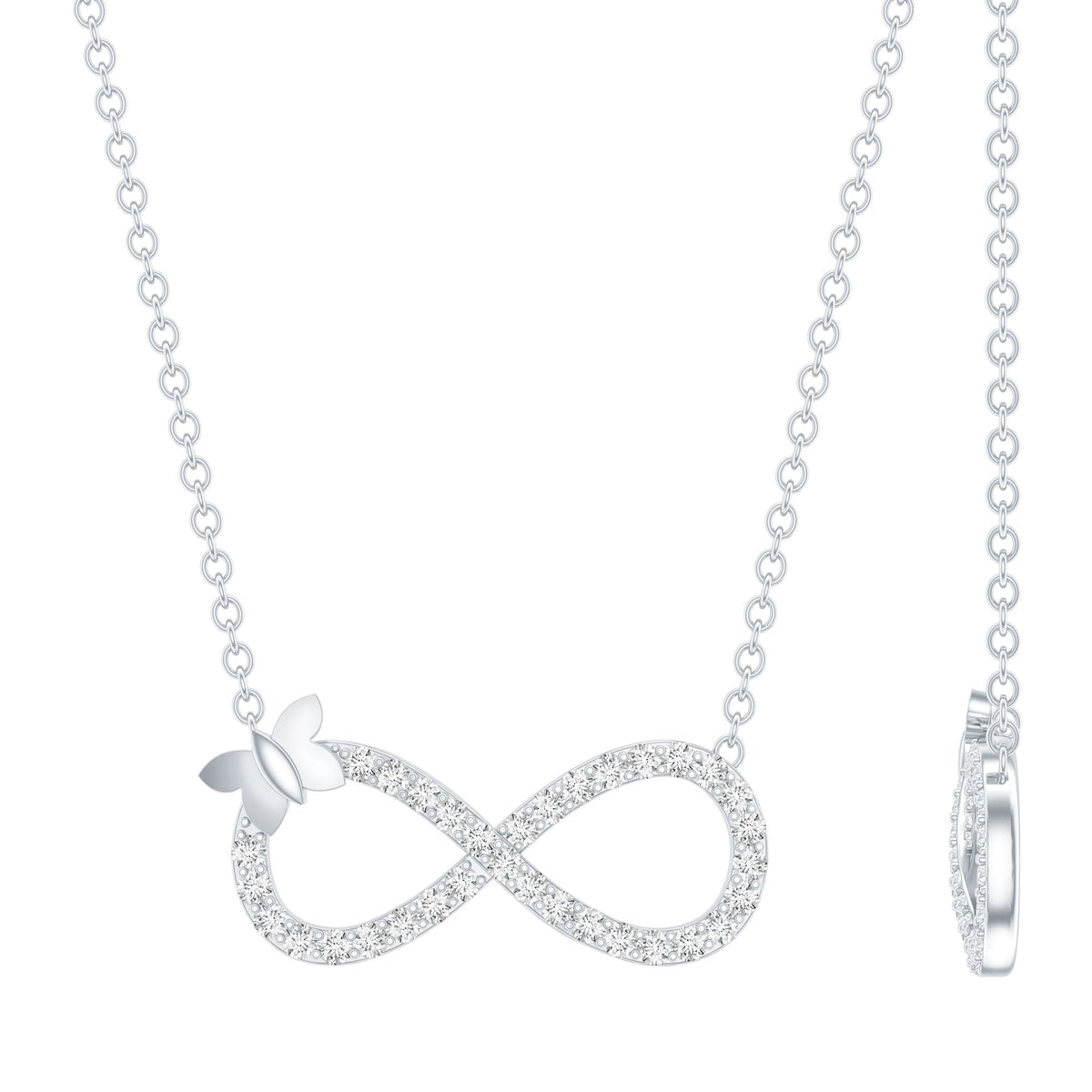 Certified Pave Set Moissanite Infinity Necklace with Butterfly