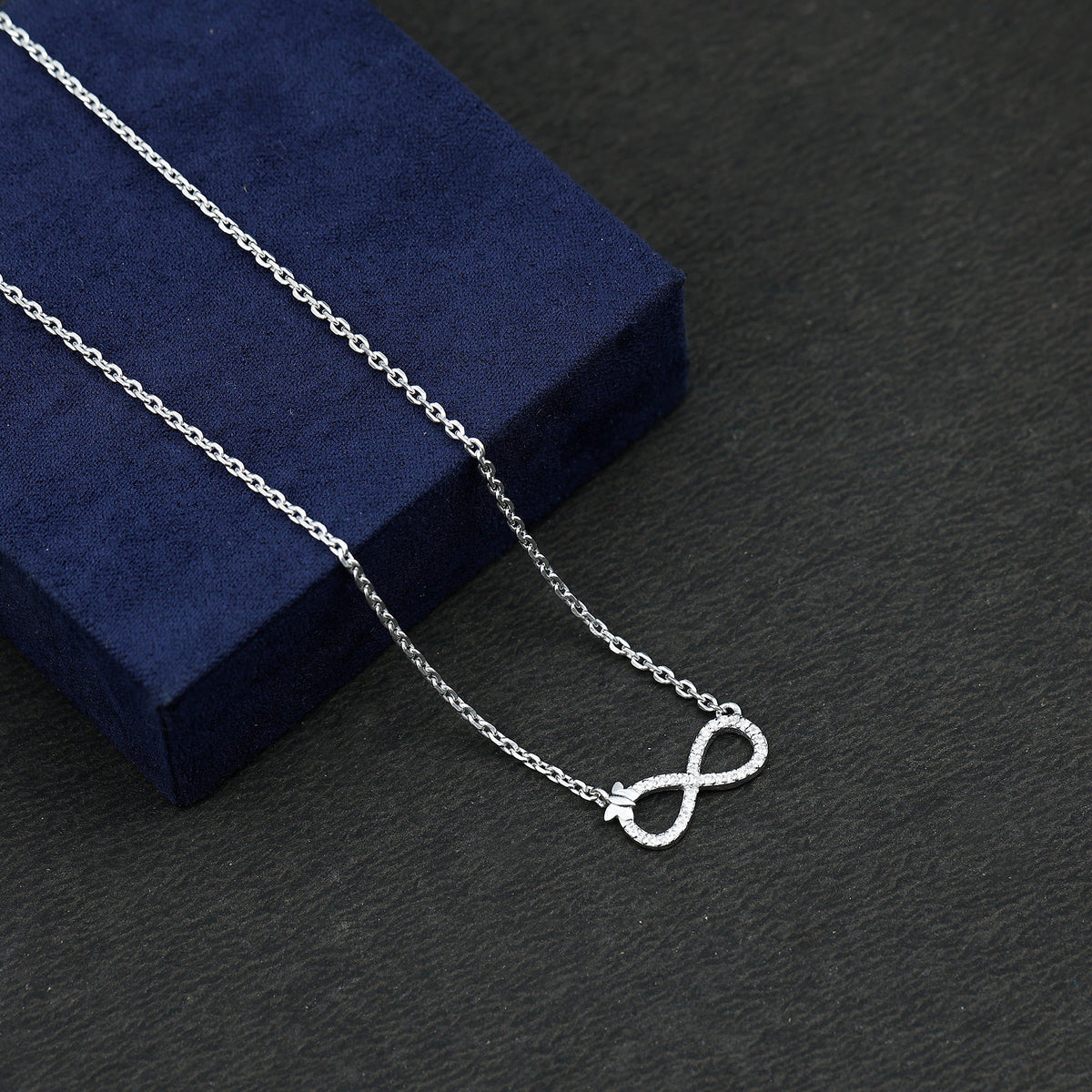 Certified Pave Set Moissanite Infinity Necklace with Butterfly