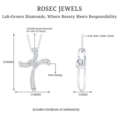 Certified Moissanite Unique Cross Necklace in Sterling Silver