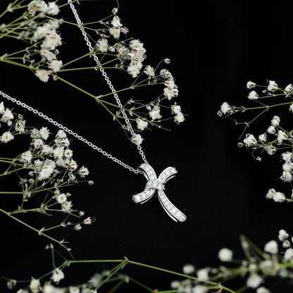 Certified Moissanite Unique Cross Necklace in Sterling Silver