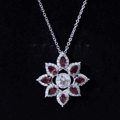 Certified 1.36 Carat Moissanite Statement Flower Necklace with Garnet