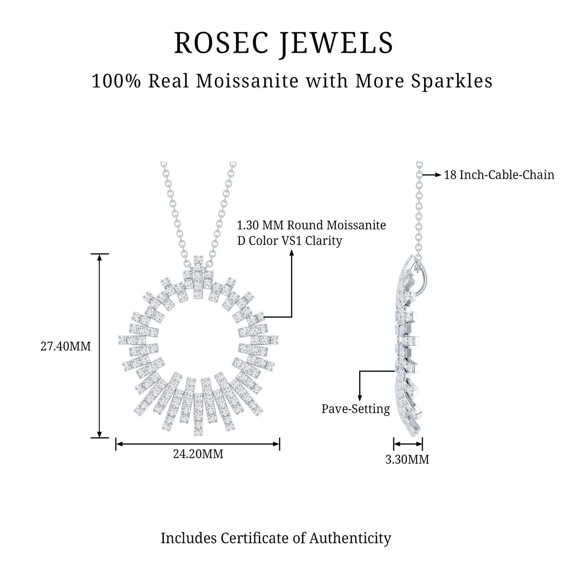 Womens Moissanite Designer Cocktail Necklace With Silver Chain