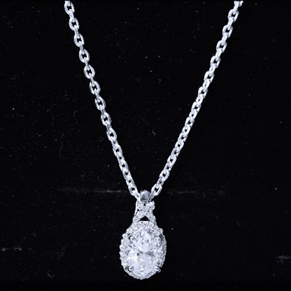 1 Carat Certified Moissanite Oval Pendant with Halo