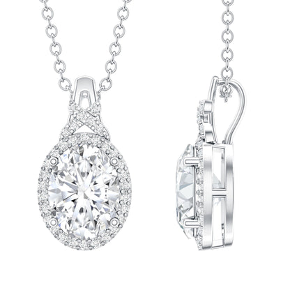 1 Carat Certified Moissanite Oval Pendant with Halo
