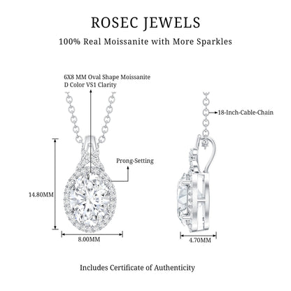 1 Carat Certified Moissanite Oval Pendant with Halo