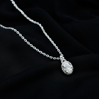 1 Carat Certified Moissanite Oval Pendant with Halo