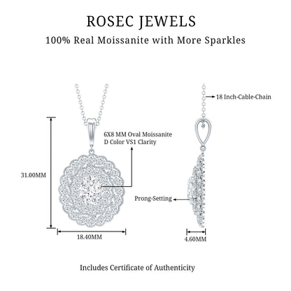 Certified 1.29 Carat Oval Moissanite Bridal Statement Necklace with Chain
