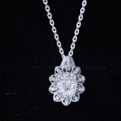 Certified 2 Carat Oval Moissanite Vintage Necklace with Silver Chain