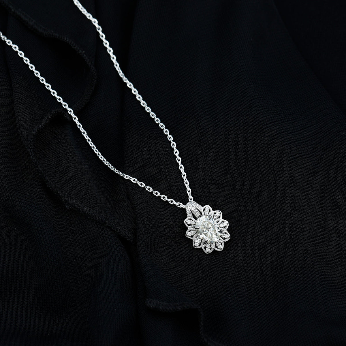 Certified 2 Carat Oval Moissanite Vintage Necklace with Silver Chain