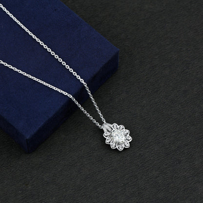 Certified 2 Carat Oval Moissanite Vintage Necklace with Silver Chain