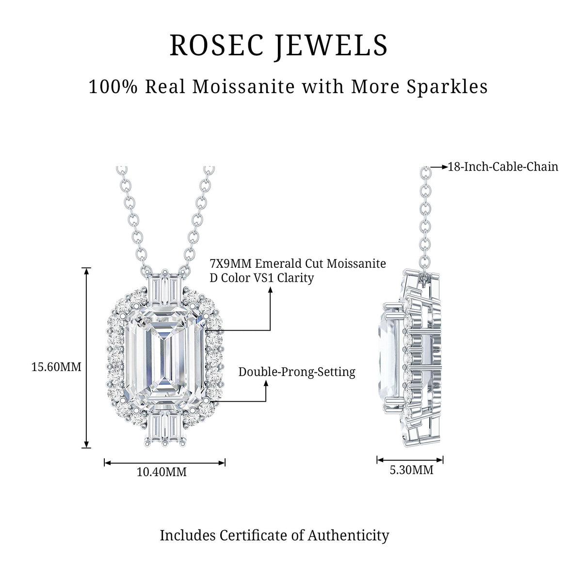 Vintage Inspired 2.8 Carat Emerald Cut Moissanite Halo Necklace