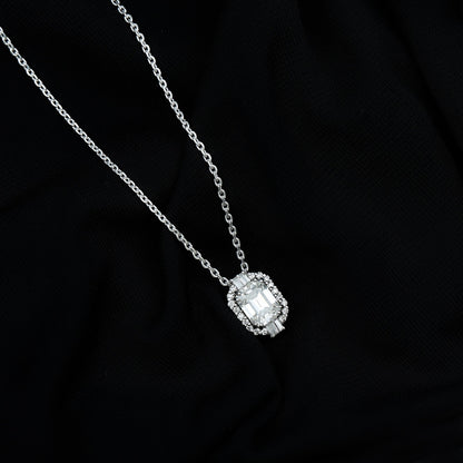 Vintage Inspired 2.8 Carat Emerald Cut Moissanite Halo Necklace