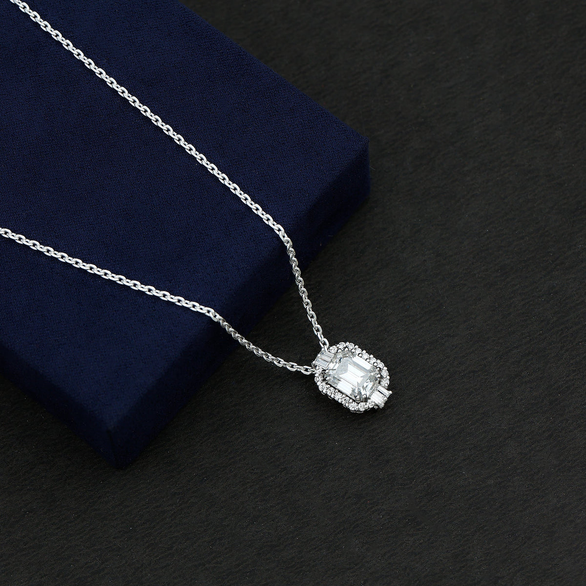 Vintage Inspired 2.8 Carat Emerald Cut Moissanite Halo Necklace