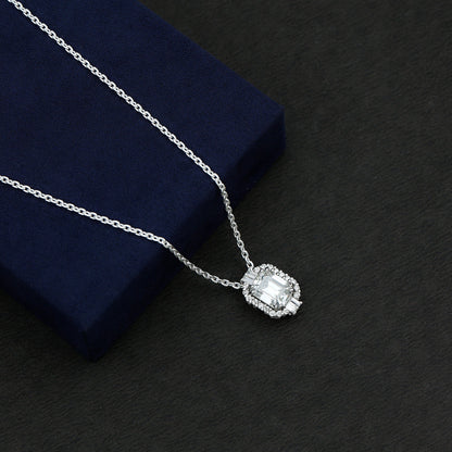 Vintage Inspired 2.8 Carat Emerald Cut Moissanite Halo Necklace