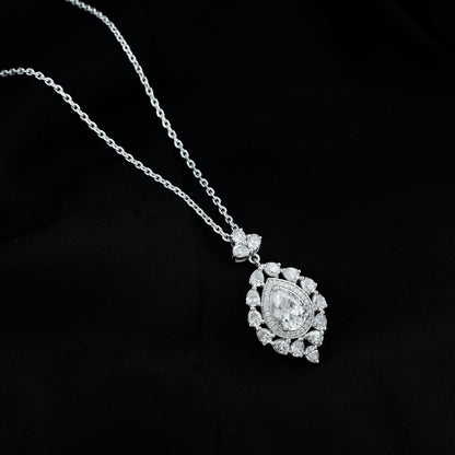 Certified 2.2 Carat Pear Shaped Moissanite Bridal Necklace with Silver Chain