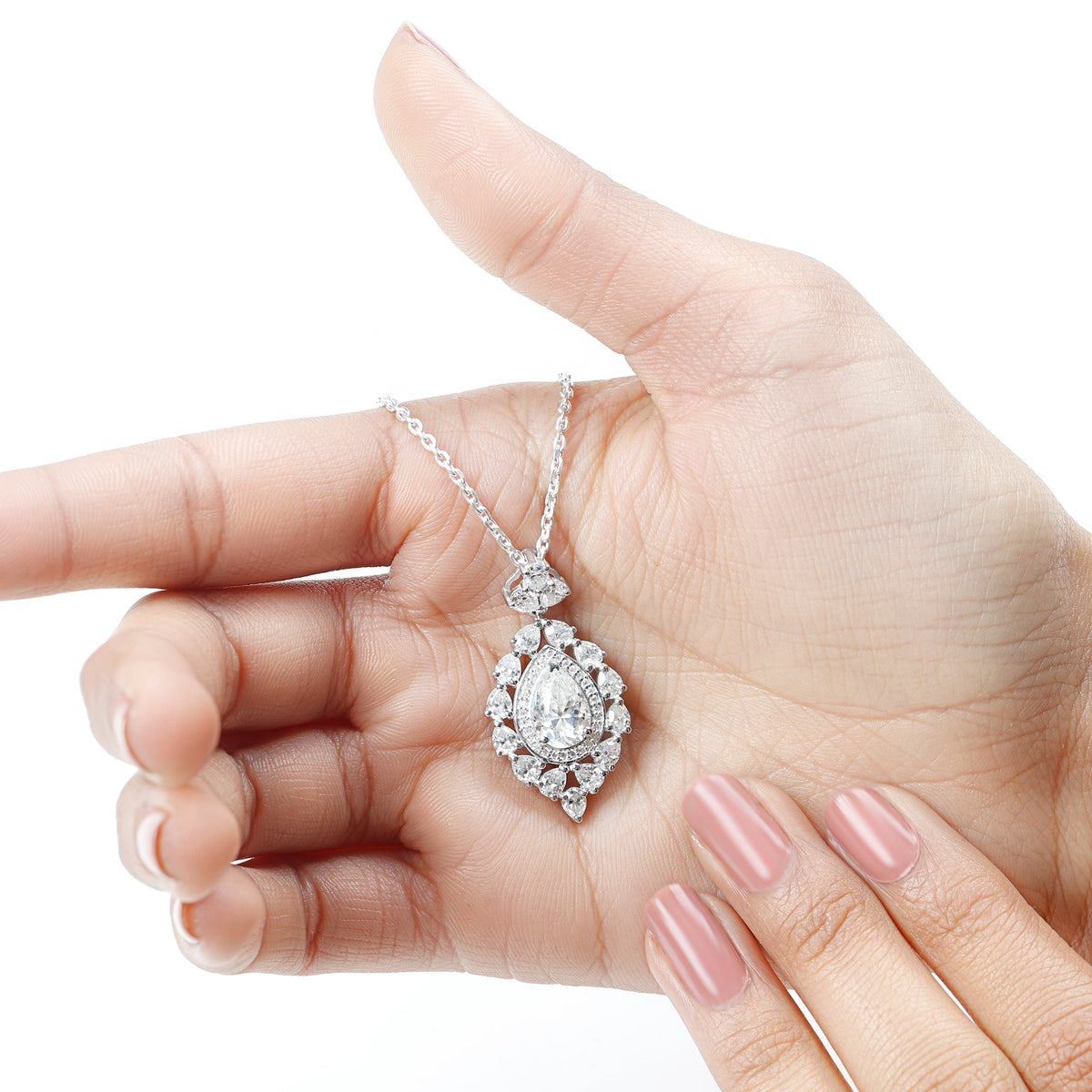 Certified 2.2 Carat Pear Shaped Moissanite Bridal Necklace with Silver Chain