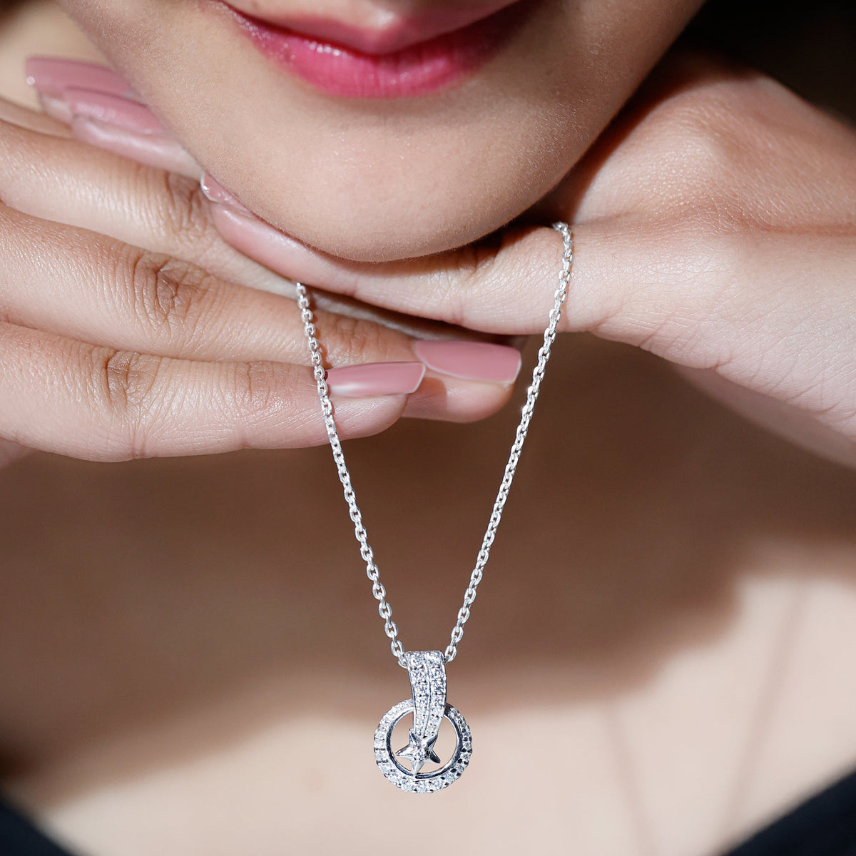 Certified Moissanite Shooting Star Pendant with Silver Chain