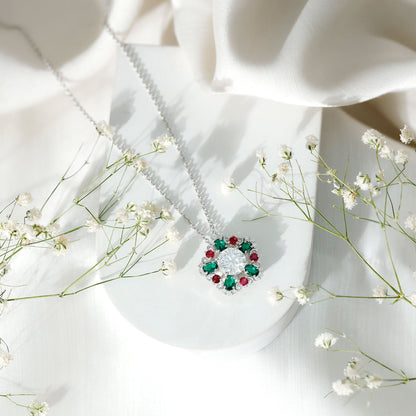 Certified 2 Carat Moissanite Statement Necklace with Lab Ruby and Emerald