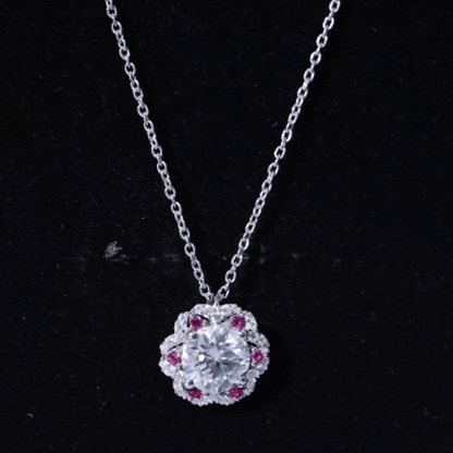 Certified 2 Carat Moissanite Statement Necklace with Lab Ruby