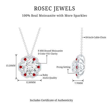 Certified 2 Carat Moissanite Statement Necklace with Lab Ruby