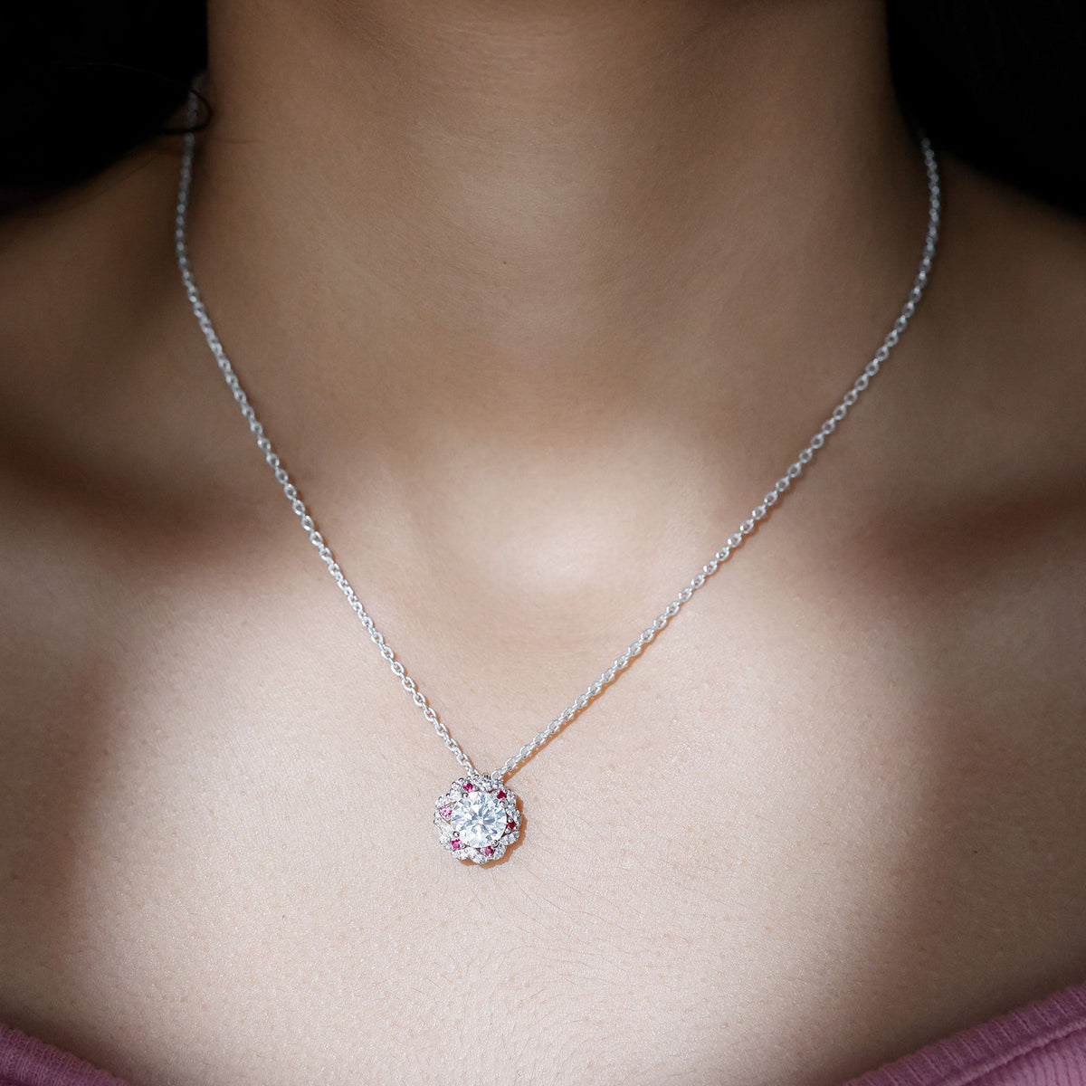 Certified 2 Carat Moissanite Statement Necklace with Lab Ruby