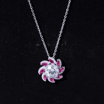 2 Carat Moissanite and Lab Ruby Flower Pendant Necklace