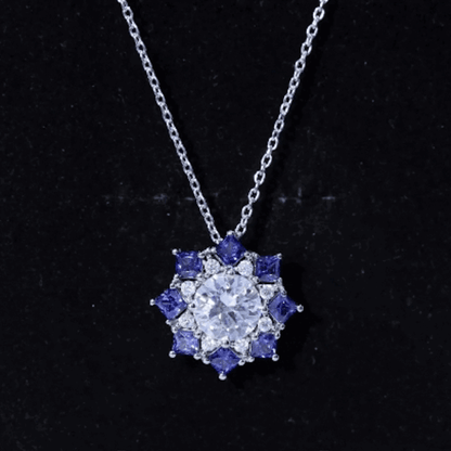 Certified 2 Carat Moissanite and Sapphire Designer Necklace with Silver Chain