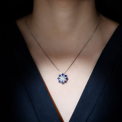 Certified 2 Carat Moissanite and Sapphire Designer Necklace with Silver Chain