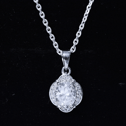 Moissanite Art Deco Necklace with Silver Chain