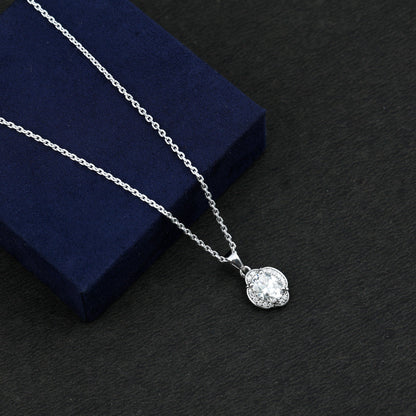 Moissanite Art Deco Necklace with Silver Chain
