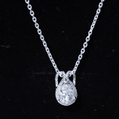 Certified 1.4 Carat Moissanite Teardrop Wedding Necklace with Silver Chain