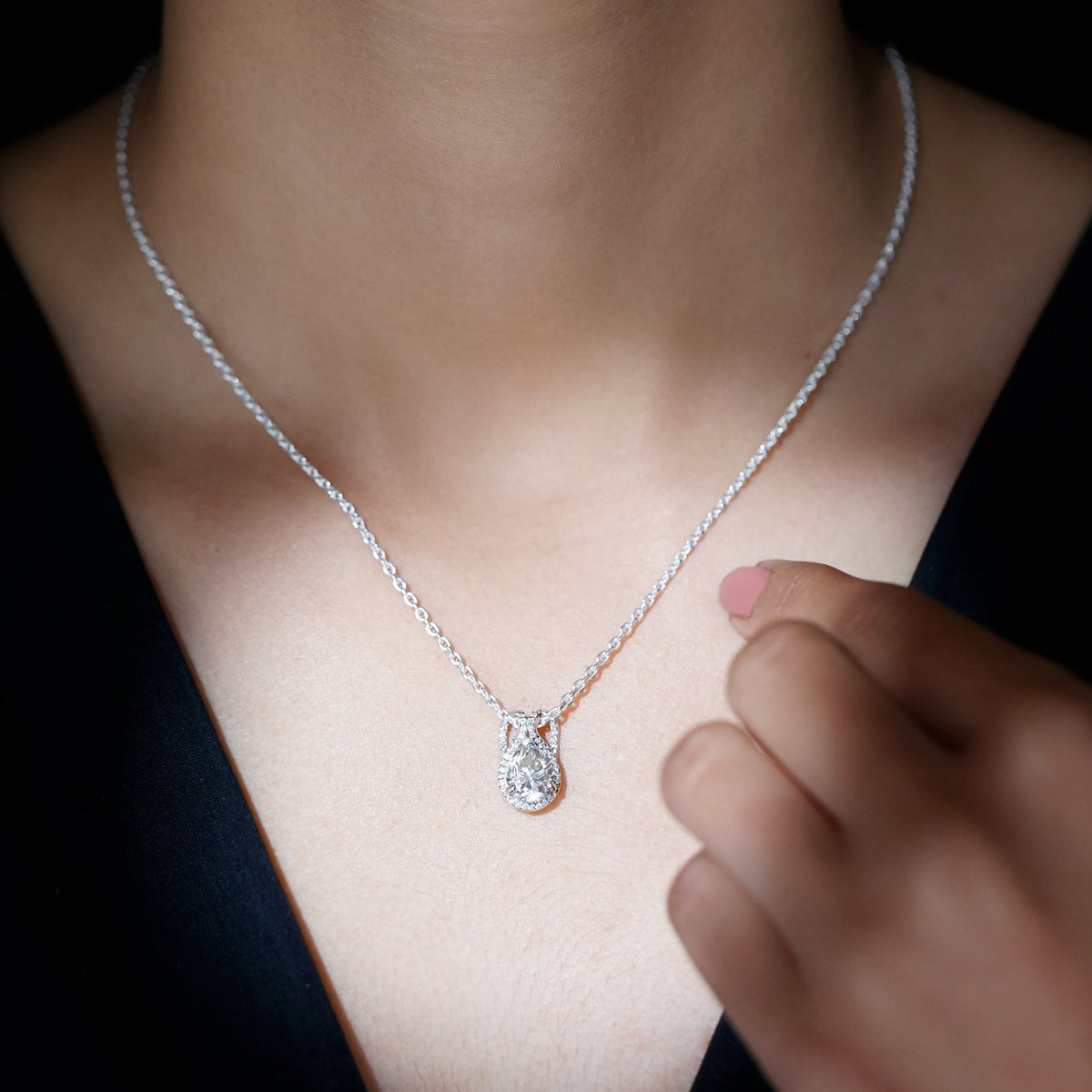 Certified 1.4 Carat Moissanite Teardrop Wedding Necklace with Silver Chain
