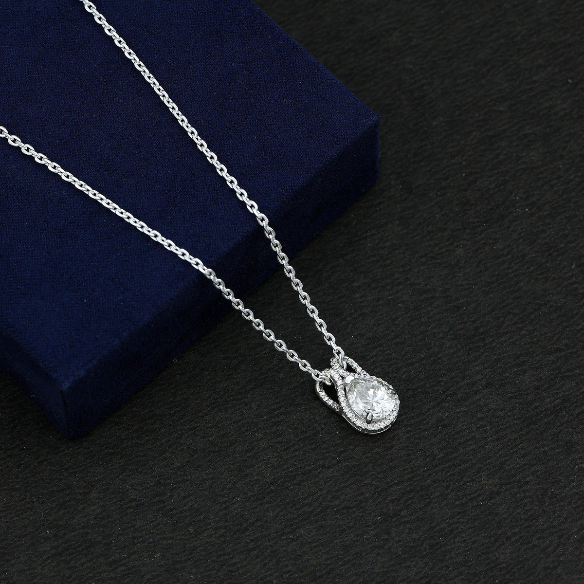Certified 1.4 Carat Moissanite Teardrop Wedding Necklace with Silver Chain