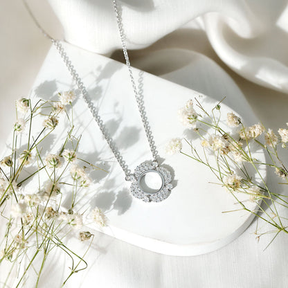 Moissanite Flower Pendant Necklace With Silver Chain