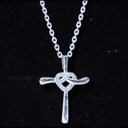 Certified Moissanite Cross Heart Pendant Necklace with Silver Chain