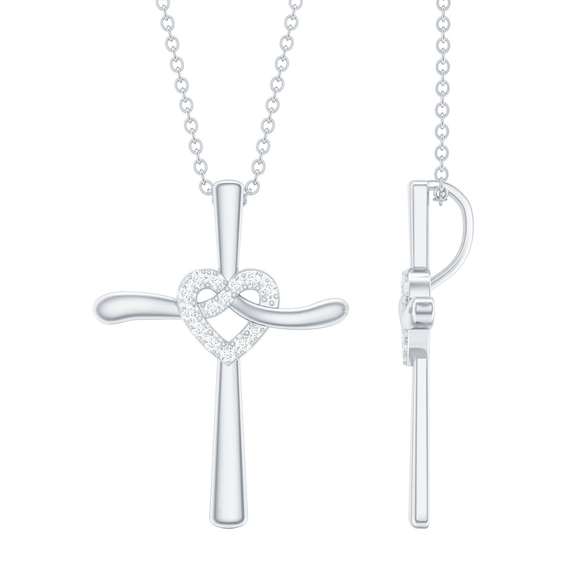 Certified Moissanite Cross Heart Pendant Necklace with Silver Chain