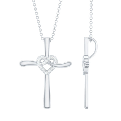 Certified Moissanite Cross Heart Pendant Necklace with Silver Chain