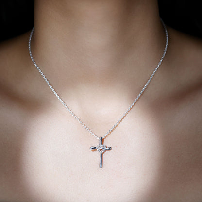 Certified Moissanite Cross Heart Pendant Necklace with Silver Chain