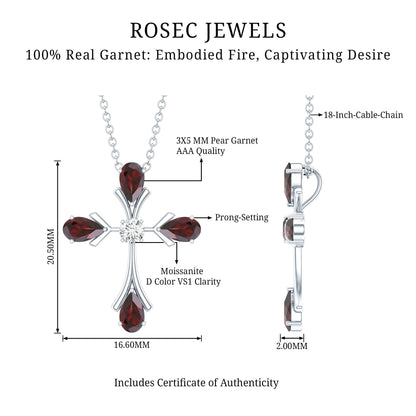 Real Garnet Designer Cross Necklace with Silver Chain