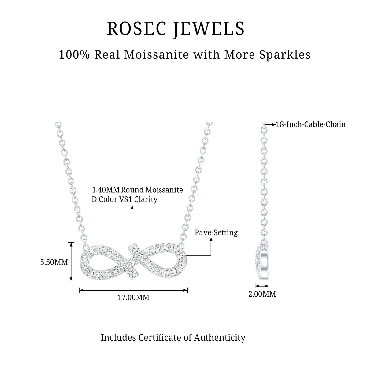 Moissanite Infinity Stackable Necklace in 14K Gold Plated Silver